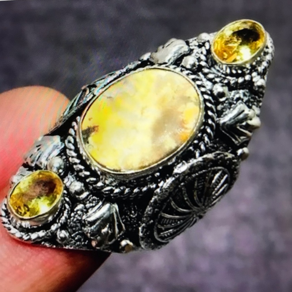 Bubble Bee Jasper Citrine 925 Sterling Silver Ring